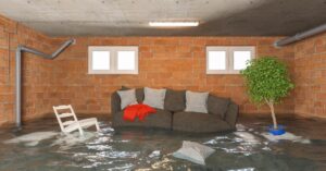 Basement,Flood,Water,HeaterWater,Damager,After,Flooding,In,Basement,With,Floating,Sofa,And